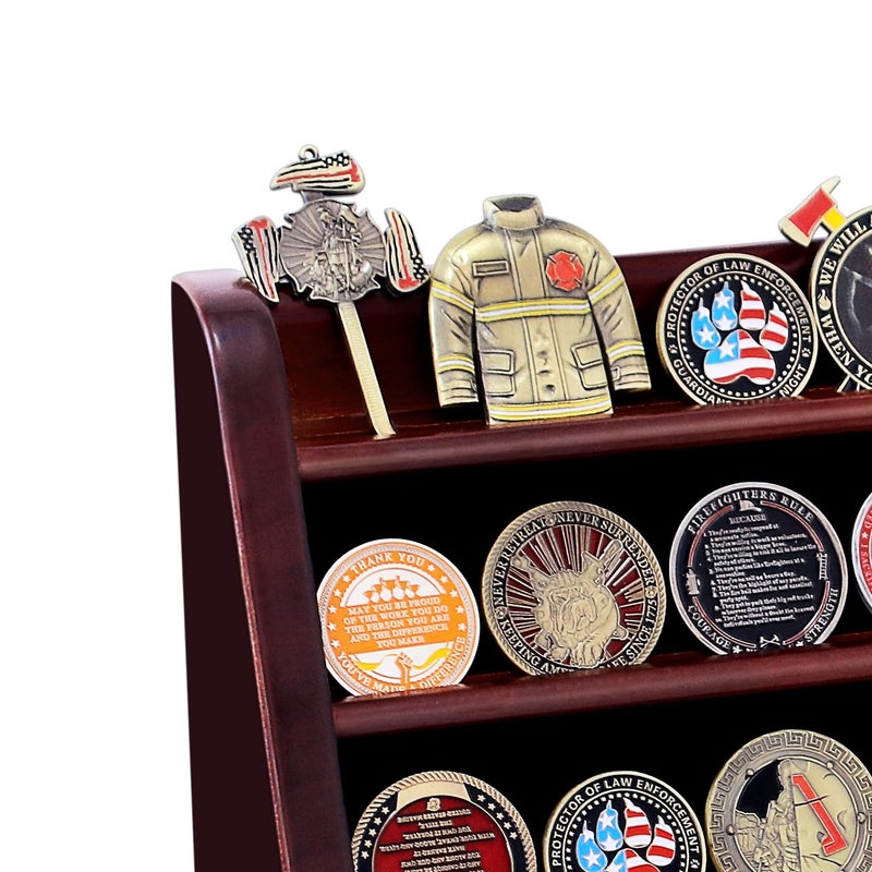 ASmileIndeep 4 Rows Military Wooden Challenge Coin Display Case - Wall Mountable Army Holder Stand Rack, Holds 32 Coins, Mahogany - Image 5